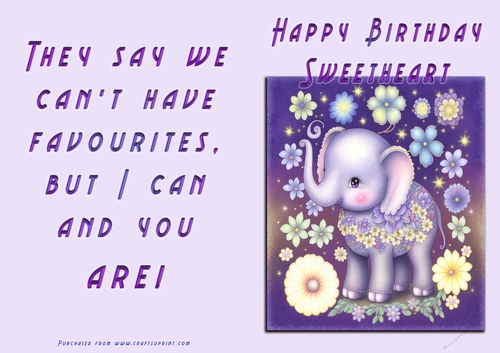No Cut Just Print Birthday Card - Happy Birthday Sweetheart