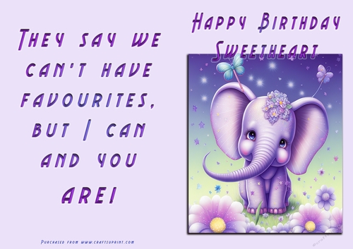 No Cut Just Print Birthday Card - Happy Birthday Sweetheart