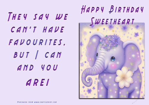 No Cut Just Print Birthday Card - Happy Birthday Sweetheart