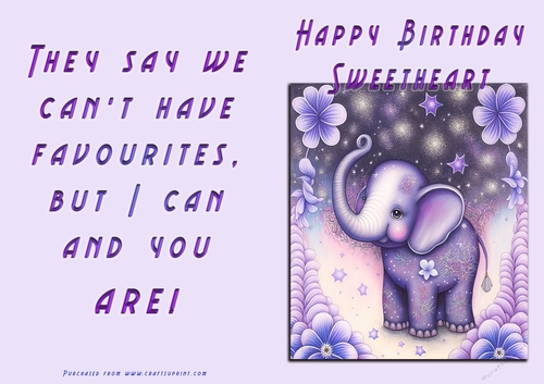 No Cut Just Print Birthday Card - Happy Birthday Sweetheart