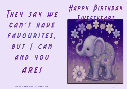 No Cut Just Print Birthday Card - Happy Birthday Sweetheart