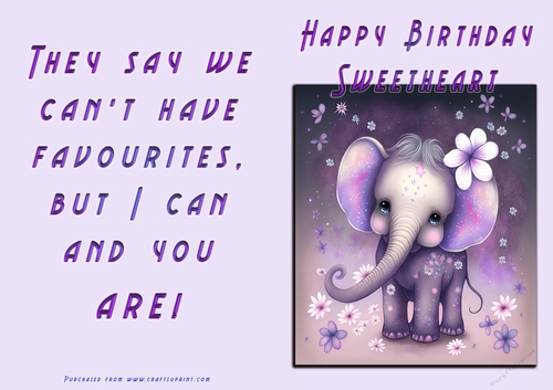 No Cut Just Print Birthday Card - Happy Birthday Sweetheart