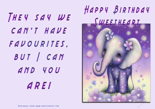 No Cut Just Print Birthday Card - Happy Birthday Sweetheart