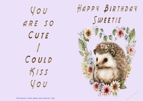 No Cut Just Print Birthday Card - Happy Birthday Sweetie
