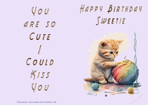 No Cut Just Print Birthday Card - Happy Birthday Sweetie