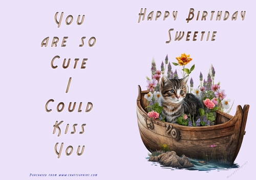 No Cut Just Print Birthday Card - Happy Birthday Sweetie