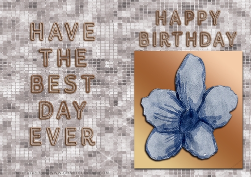 NCJP - Birthday Card - Blue Flower in Gold Frame