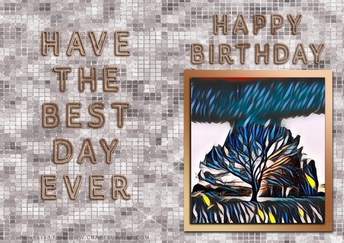 NCJP - Happy Happy Birthday - Tree Painting in gold frame