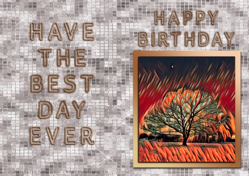 NCJP - Happy Happy Birthday - Tree Painting in gold frame