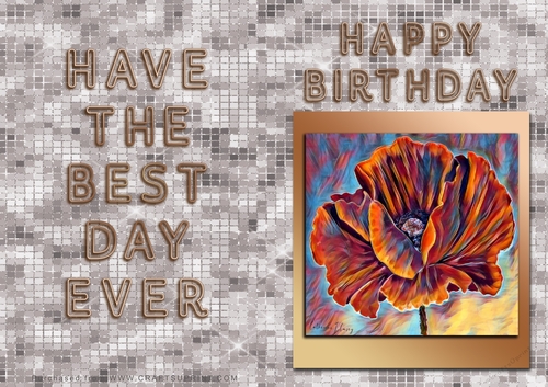 NCJP - Happy Happy Birthday - Poppy Painting in gold frame