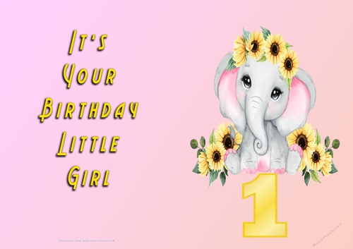 NCJP - Its Your Birthday Little Girl - Yellow Elephant - 1