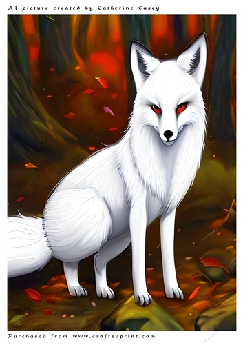A4 AI Beautiful Fantasy White Fox with red eyes