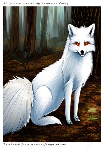 A4 AI Beautiful Fantasy White Fox with red eyes