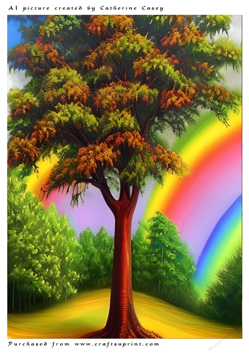 A4 AI Beautiful Fantasy Tree with a Rainbow