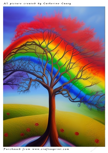 A4 AI Beautiful Fantasy Tree with a Rainbow