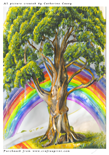 A4 AI Beautiful Fantasy Tree with a Rainbow