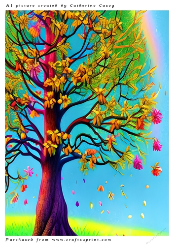 A4 AI Beautiful Fantasy Tree with a Rainbow