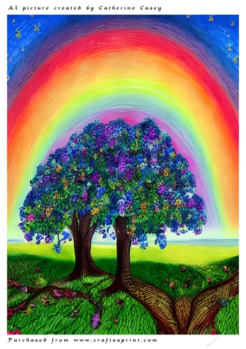 A4 AI Beautiful Fantasy Tree with a Rainbow