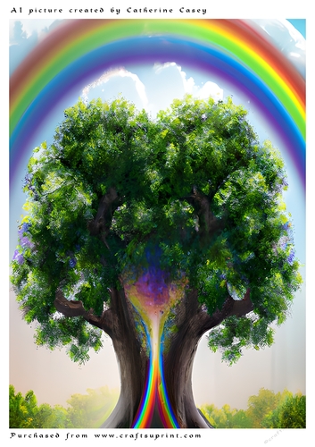 A4 AI Beautiful Fantasy Tree with a Rainbow