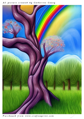 A4 AI Beautiful Fantasy Tree with a Rainbow