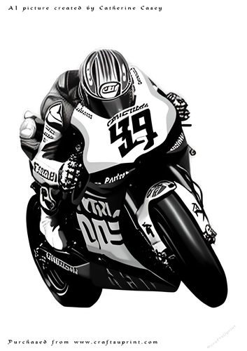 A4 AI Sketch of Fantasy Motorcycle Racer in Mono
