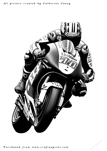 A4 AI Sketch of Fantasy Motorcycle Racer in Mono