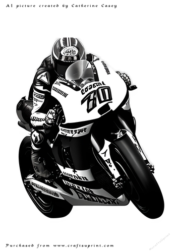 A4 AI Sketch of Fantasy Motorcycle Racer in Mono