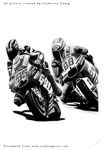A4 AI Sketch of Fantasy Motorcycle Racer in Mono