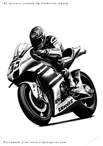A4 AI Sketch of Fantasy Motorcycle Racer in Mono