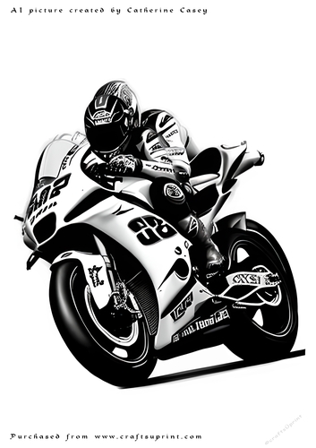 A4 AI Sketch of Fantasy Motorcycle Racer in Mono