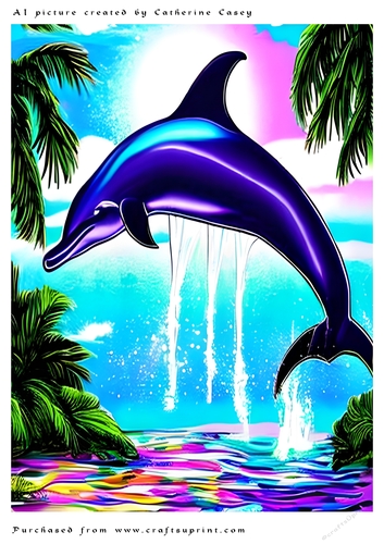 AI (Artificial Intelligence) A4 Beautiful Fantasy Picture of a Dolphin in the Air