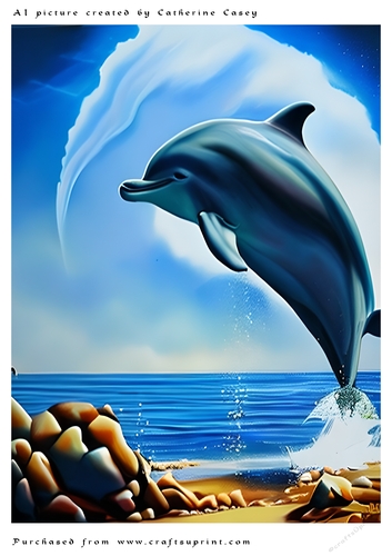 AI (Artificial Intelligence) A4 Beautiful Fantasy Picture of a Dolphin in the Air