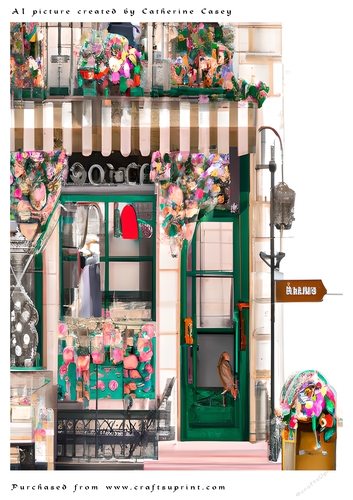 AI (Artificial Intelligence) A4 Beautiful Fantasy Picture of a Paris Shop Front