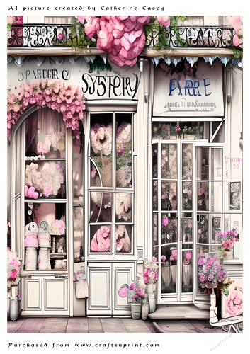 AI (Artificial Intelligence) A4 Beautiful Fantasy Picture of a Paris Shop Front