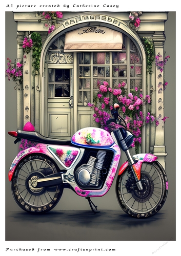 AI (Artificial Intelligence) A4 Beautiful Fantasy Picture of a Paris Shop Front with Vehicle