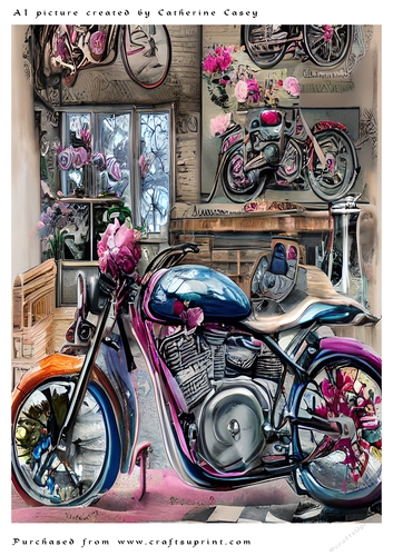 AI (Artificial Intelligence) A4 Beautiful Fantasy Picture of a Paris Shop Front with Vehicle