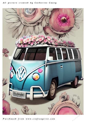AI (Artificial Intelligence) A4 Beautiful Fantasy Picture of a Vintage Camper Van