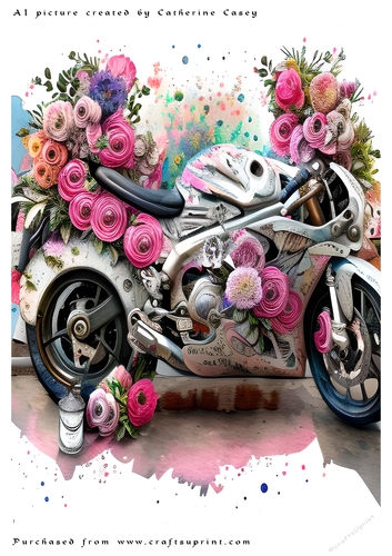 AI (Artificial Intelligence) A4 Beautiful Fantasy Picture of a Motorcyce