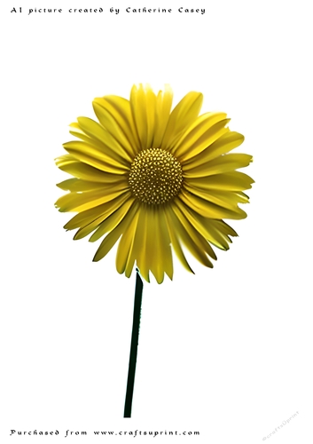 AI (Artificial Intelligence) A4 Beautiful Fantasy Picture of a single Yellow Daisy