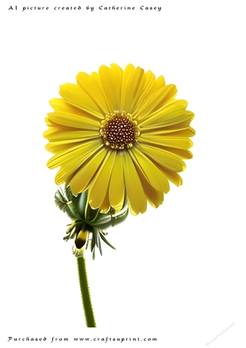 AI (Artificial Intelligence) A4 Beautiful Fantasy Picture of a single Yellow Daisy