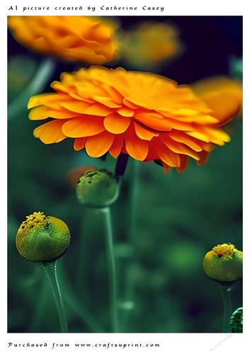 AI (Artificial Intelligence) A4 Beautiful Fantasy Picture of Orange Daisies