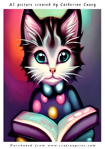 A4 Artificial Intelligence (AI) of a Fantasy Cat Reading