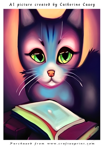 A4 Artificial Intelligence (AI) of a Fantasy Cat Reading