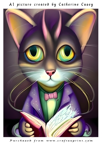A4 Artificial Intelligence (AI) of a Fantasy Cat Reading