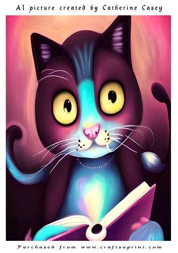 A4 Artificial Intelligence (AI) of a Fantasy Cat Reading