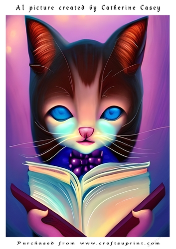 A4 Artificial Intelligence (AI) of a Fantasy Cat Reading