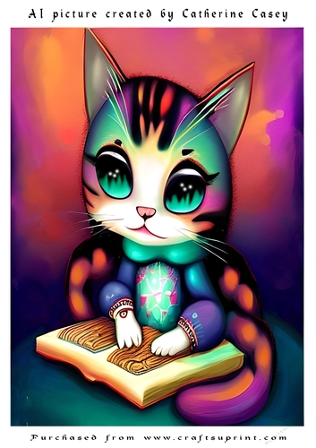 A4 Artificial Intelligence (AI) of a Fantasy Cat Reading