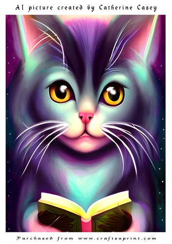 A4 Artificial Intelligence (AI) of a Fantasy Cat Reading