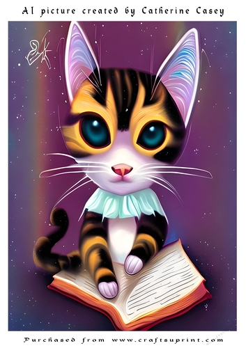 A4 Artificial Intelligence (AI) of a Fantasy Cat Reading
