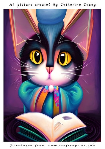 A4 Artificial Intelligence (AI) of a Fantasy Cat Reading